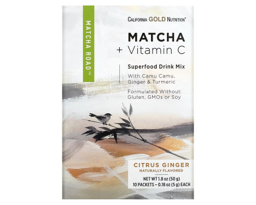 California Gold Nutrition, MATCHA ROAD, Matcha + Vitamin C - Citrus Ginger, 10 Count California Gold Nutrition, MATCHA ROAD, Matcha + Vitamin C - Citrus Ginger, 10 Count