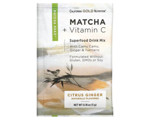 California Gold Nutrition, MATCHA ROAD, Matcha + Vitamin C - Citrus Ginger, 10 Count California Gold Nutrition, MATCHA ROAD, Matcha + Vitamin C - Citrus Ginger, 10 Count