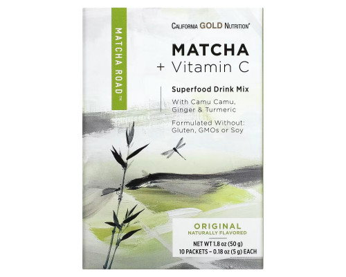 California Gold Nutrition, MATCHA ROAD, Matcha + Vitamin C - Original, 10 Count California Gold Nutrition, MATCHA ROAD, Matcha + Vitamin C - Original, 10 Count