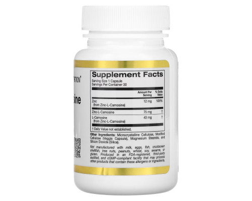 California Gold Nutrition, Zinc-L-Carnosine Complex, 30 Veggie Capsules California Gold Nutrition, Zinc-L-Carnosine Complex, 30 Veggie Capsules