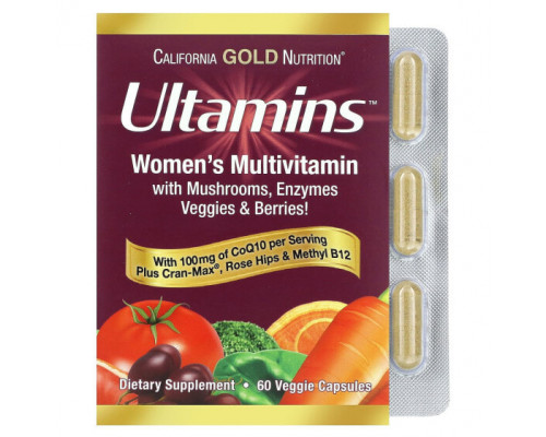 Витаминно-минеральные комплексы Ultamins Women's Multivitamin with CoQ10, Mushrooms, Enzymes, Veggies & Berries, 60 Veggie Capsules Витаминно-минеральные комплексы Ultamins Women's Multivitamin with CoQ10, Mushrooms, Enzymes, Veggies & Berries, 60 Veggie Capsules