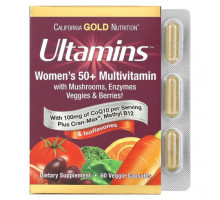 Витаминно-минеральные комплексы Ultamins Women's 50+ Multivitamin with CoQ10, Mushrooms, Enzymes, Veggies & Berries, 60 Veggie Capsules