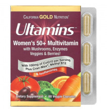 Витаминно-минеральные комплексы Ultamins Women's 50+ Multivitamin with CoQ10, Mushrooms, Enzymes, Veggies & Berries, 60 Veggie Capsules