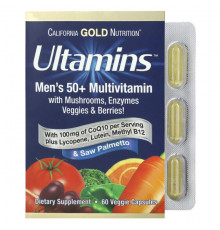Мужское здоровье Ultamins Men's 50+ Multivitamin with CoQ10, Mushrooms, Enzymes, Veggies & Berries, 60 Veggie Capsules