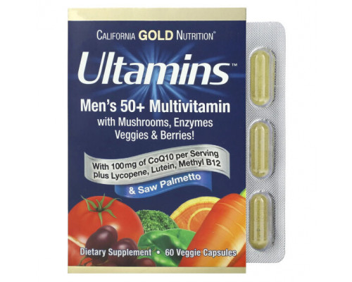 Мужское здоровье Ultamins Men's 50+ Multivitamin with CoQ10, Mushrooms, Enzymes, Veggies & Berries, 60 Veggie Capsules Мужское здоровье Ultamins Men's 50+ Multivitamin with CoQ10, Mushrooms, Enzymes, Veggies & Berries, 60 Veggie Capsules