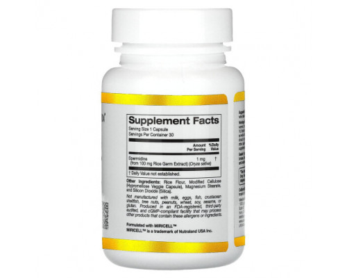 Сохранение молодости и долголетие California Gold Nutrition, Спермидиновые зародыши риса, 1 мг, 30 растительных капсул Сохранение молодости и долголетие California Gold Nutrition, Спермидиновые зародыши риса, 1 мг, 30 растительных капсул