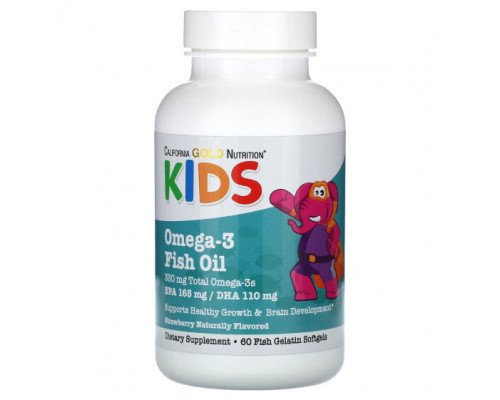 Рыбий жир и Омега 3, 6, 9 California Gold Nutrition, рыбий жир с омега-3 для детей, натуральный клубничный вкус, 60 капсул из рыбьего желатина Рыбий жир и Омега 3, 6, 9 California Gold Nutrition, рыбий жир с омега-3 для детей, натуральный клубничный вкус, 60 капсул из рыбьего желатина