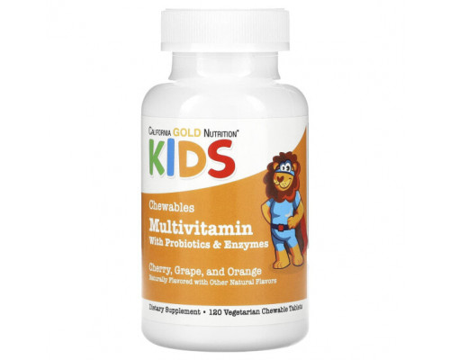 Витаминно-минеральные комплексы California Gold Nutrition, Жевательные мультивитамины с пробиотиками и ферментами для детей, фруктовое ассорти, 120 вегетарианских таблеток Витаминно-минеральные комплексы California Gold Nutrition, Жевательные мультивитамины с пробиотиками и ферментами для детей, фруктовое ассорти, 120 вегетарианских таблеток