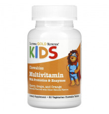 Витаминно-минеральные комплексы California Gold Nutrition, жевательные мультивитамины с пробиотиками и ферментами для детей, фруктовое ассорти, 60 вегетарианских таблеток