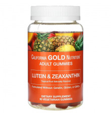 Лютеин, зеаксантин California Gold Nutrition, жевательные таблетки с лютеином и зеаксантином, вкус тропических фруктов, 90 вегетарианских жевательных таблеток