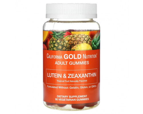 Лютеин, зеаксантин California Gold Nutrition, жевательные таблетки с лютеином и зеаксантином, вкус тропических фруктов, 90 вегетарианских жевательных таблеток Лютеин, зеаксантин California Gold Nutrition, жевательные таблетки с лютеином и зеаксантином, вкус тропических фруктов, 90 вегетарианских жевательных таблеток