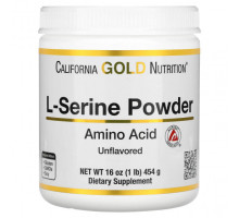 Аминокислоты California Gold Nutrition, L-серин в порошке, аминокислота AjiPure, порошок без добавок, 454 г (1 фунт)