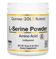 Аминокислоты California Gold Nutrition, L-серин в порошке, аминокислота AjiPure, порошок без добавок, 454 г (1 фунт)