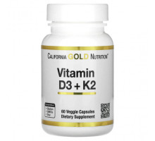 Витамин К California Gold Nutrition, витамины D3 и К2, 60 растительных капсул