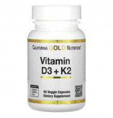 Витамин К California Gold Nutrition, витамины D3 и К2, 60 растительных капсул