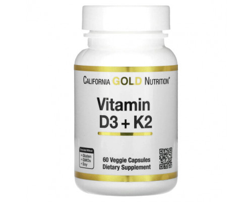 Витамин К California Gold Nutrition, витамины D3 и К2, 60 растительных капсул Витамин К California Gold Nutrition, витамины D3 и К2, 60 растительных капсул