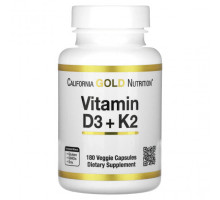 Витамин К California Gold Nutrition, витамины D3 и К2, 180 растительных капсул
