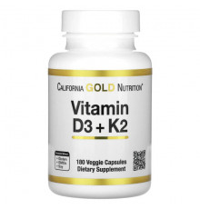 Витамин К California Gold Nutrition, витамины D3 и К2, 180 растительных капсул
