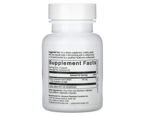 Advance Physician Formulas Inc. Форсколин - экстракт корня колеус форсколии 100 мг 60 капсул Advance Physician Formulas Inc. Форсколин - экстракт корня колеус форсколии 100 мг 60 капсул