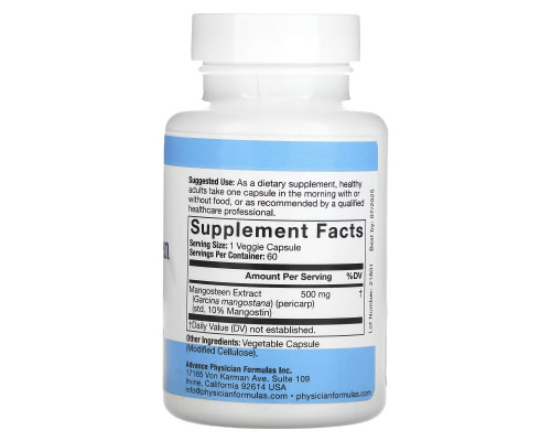 Advance Physician Formulas, Inc., Мангостин, 500 мг, 60 капсул Advance Physician Formulas, Inc., Мангостин, 500 мг, 60 капсул
