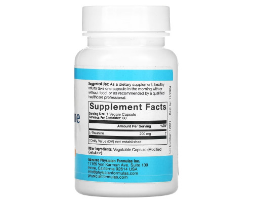 Advance Physician Formulas, Inc., L-теанин, 200 мг, 60 капсул Advance Physician Formulas, Inc., L-теанин, 200 мг, 60 капсул