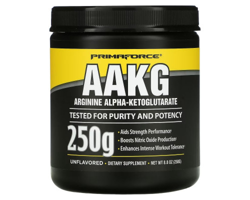 Primaforce, ААКГ, Аргинин Альфа-Кетоглутарат, порошок без вкуса, 250 г Primaforce, ААКГ, Аргинин Альфа-Кетоглутарат, порошок без вкуса, 250 г