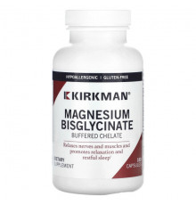 Магний Kirkman Labs, Буферизованный хелат бисглицината магния, 180 капсул