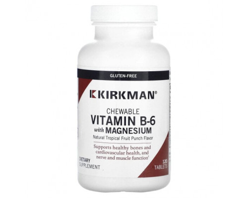 Витамины группы B Kirkman Labs, Жевательные витамины B6 с магнием, пунш из натуральных тропических фруктов, 120 таблеток Витамины группы B Kirkman Labs, Жевательные витамины B6 с магнием, пунш из натуральных тропических фруктов, 120 таблеток