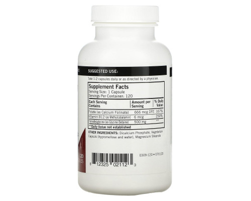 Kirkman Labs, TMG, с фолиновой кислотой и метиловым B-12, 500 мг, 120 капсул Kirkman Labs, TMG, с фолиновой кислотой и метиловым B-12, 500 мг, 120 капсул