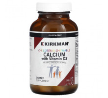 Кальций Kirkman Labs, Жевательные таблетки с кальцием для детей, с витамином D3, натуральный шоколад, 120 таблеток