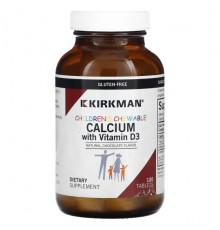 Кальций Kirkman Labs, Жевательные таблетки с кальцием для детей, с витамином D3, натуральный шоколад, 120 таблеток