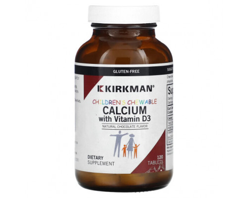 Кальций Kirkman Labs, Жевательные таблетки с кальцием для детей, с витамином D3, натуральный шоколад, 120 таблеток Кальций Kirkman Labs, Жевательные таблетки с кальцием для детей, с витамином D3, натуральный шоколад, 120 таблеток