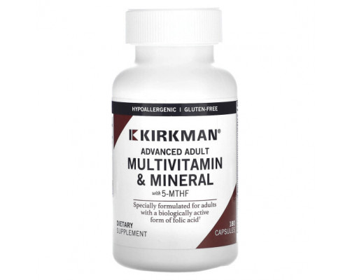 Витаминно-минеральные комплексы Kirkman Labs, Мультивитамины и минералы для взрослых с 5-МТГФ, 180 капсул Витаминно-минеральные комплексы Kirkman Labs, Мультивитамины и минералы для взрослых с 5-МТГФ, 180 капсул