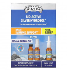 Sovereign Silver, Bio-Active Silver Hydrosol, Daily + Immune Support, Sinus Relief, Trial & Travel Kit, 10 PPM, 3 Piece Kit, 1 fl oz (29 ml) Each