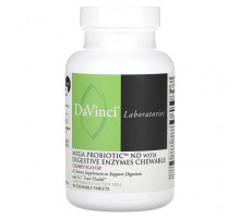 Пребиотики и пробиотики DaVinci Laboratories of Vermont, Мега пробиотик ND с пищеварительными ферментами, жевательные, вишня, 90 жевательных таблеток
