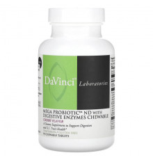 Пребиотики и пробиотики DaVinci Laboratories of Vermont, Мега пробиотик ND с пищеварительными ферментами, жевательные, вишня, 90 жевательных таблеток