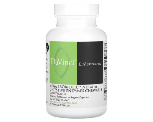 Пребиотики и пробиотики DaVinci Laboratories of Vermont, Мега пробиотик ND с пищеварительными ферментами, жевательные, вишня, 90 жевательных таблеток Пребиотики и пробиотики DaVinci Laboratories of Vermont, Мега пробиотик ND с пищеварительными ферментами, жевательные, вишня, 90 жевательных таблеток