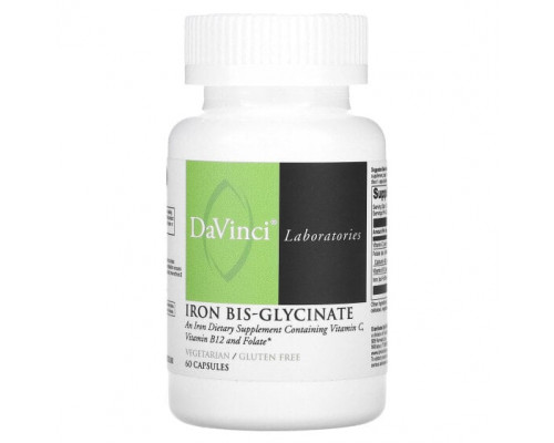 Железо DaVinci Laboratories of Vermont, Бис-глицинат железа, 60 капсул Железо DaVinci Laboratories of Vermont, Бис-глицинат железа, 60 капсул