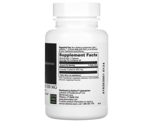 DaVinci Laboratories of Vermont, N-Acetyl Cysteine, 500 mg, 90 Capsules DaVinci Laboratories of Vermont, N-Acetyl Cysteine, 500 mg, 90 Capsules
