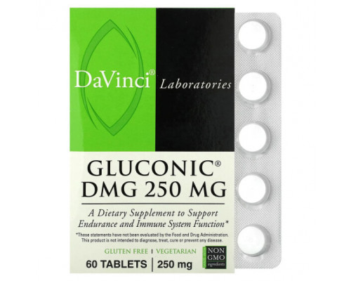 Аминокислоты DaVinci Laboratories of Vermont, Глюконик DMG, 250 мг, 60 таблеток Аминокислоты DaVinci Laboratories of Vermont, Глюконик DMG, 250 мг, 60 таблеток