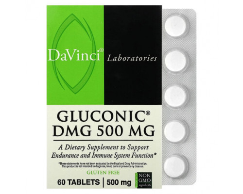 Аминокислоты DaVinci Laboratories of Vermont, Глюконик DMG, 500 мг, 60 таблеток Аминокислоты DaVinci Laboratories of Vermont, Глюконик DMG, 500 мг, 60 таблеток