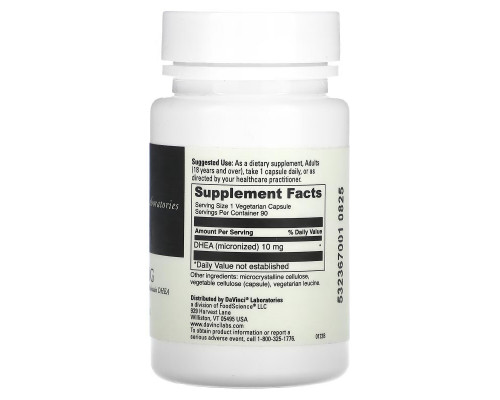 DaVinci Laboratories of Vermont, Micronized DHEA, 10 mg, 90 Capsules DaVinci Laboratories of Vermont, Micronized DHEA, 10 mg, 90 Capsules