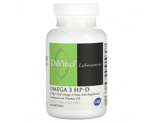 Витамин D DaVinci Laboratories of Vermont, Омега 3 HP-D, 60 мягких таблеток Витамин D DaVinci Laboratories of Vermont, Омега 3 HP-D, 60 мягких таблеток