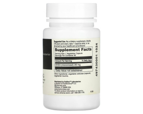 DaVinci Laboratories of Vermont, Micronized DHEA, 25 mg , 90 Capsules DaVinci Laboratories of Vermont, Micronized DHEA, 25 mg , 90 Capsules