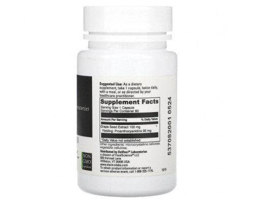 Антиоксиданты DaVinci Laboratories of Vermont, Виноградные косточки - 100, 60 капсул Антиоксиданты DaVinci Laboratories of Vermont, Виноградные косточки - 100, 60 капсул