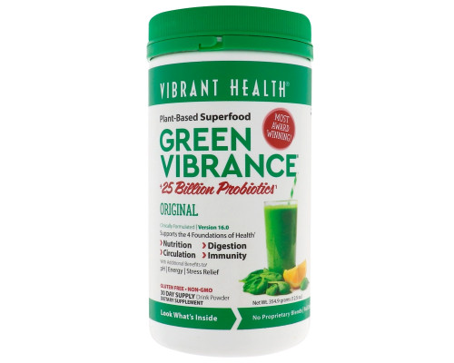 Vibrant Health, Green Vibrance + + 25 миллиардов пробиотиков, версия 16.0, 12,5 унций (354,9 г) Vibrant Health, Green Vibrance + + 25 миллиардов пробиотиков, версия 16.0, 12,5 унций (354,9 г)