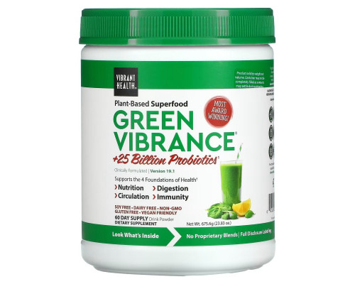Vibrant Health, Green Vibrance +25 Billion Probiotics, Version 19.1, 23.83 oz (675.6 g) Vibrant Health, Green Vibrance +25 Billion Probiotics, Version 19.1, 23.83 oz (675.6 g)