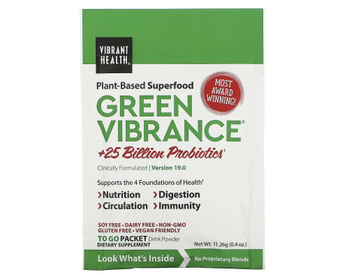 Vibrant Health, Green Vibrance +25 млрд пробиотиков, версия 14.1, 15 пакетов 6,4 унц. (181,5 г) Vibrant Health, Green Vibrance +25 млрд пробиотиков, версия 14.1, 15 пакетов 6,4 унц. (181,5 г)