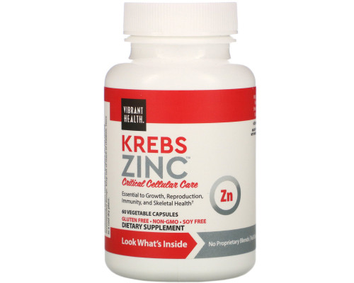 Vibrant Health, Цинк Krebs, 60 вегетарианских капсул Vibrant Health, Цинк Krebs, 60 вегетарианских капсул