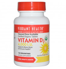 Vibrant Health, Витамин D3, 4,000 МЕ, 100 таблеток